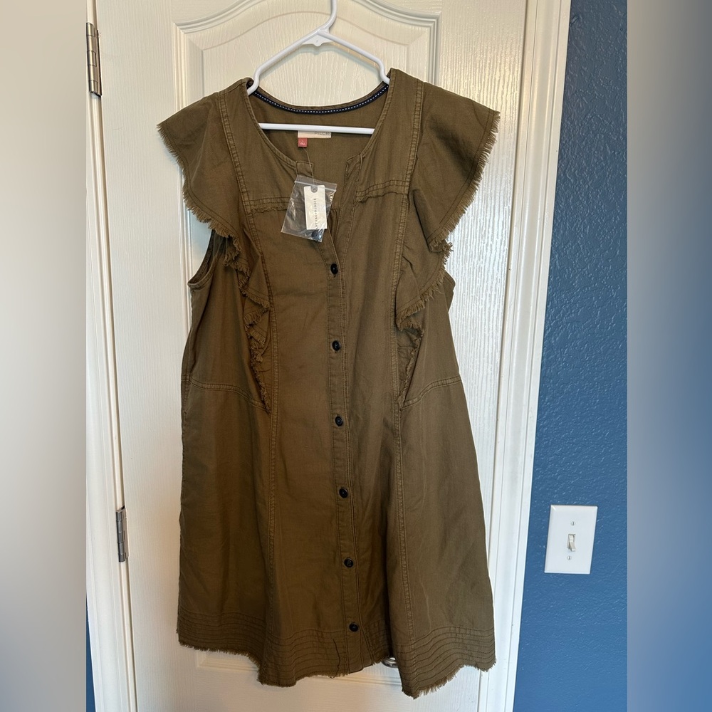 Pilcro Anthropologie Olive Ruffle-Sleeve Mini Dress